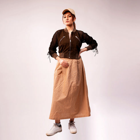 90 Feet Leela Perforated Suede Dark Olive Jacket for Women